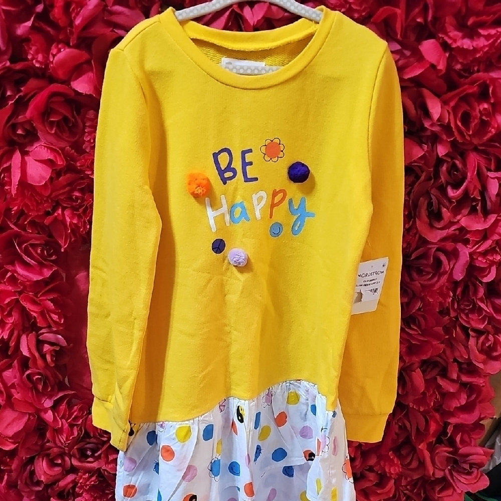 Tucker Tate NWT Girls Yellow 'Be Happy' Long Sleeve Dress Size 6